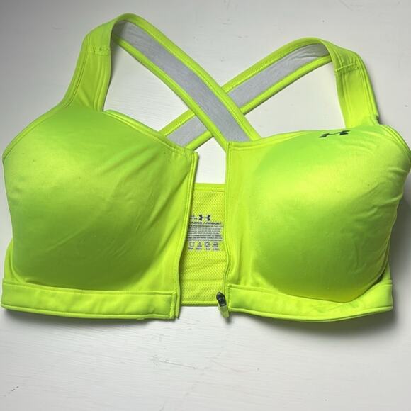 Under Armour Bright Neon Athletic Sporty Logo Cross Strap Sports Bra Sz L - Picture 5 of 11